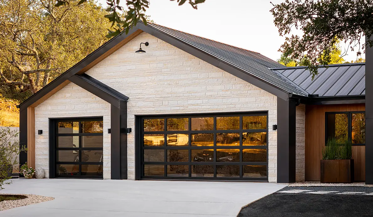 Full-view glass and aluminum garage door style